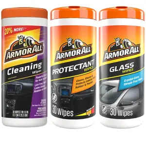 Armor All Protectant, Glass and Cleaning Wipes, Wipes for Car Interior and Car Exterior, 30 Count Each (Pack of 3)