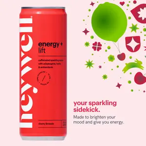 Energy + Lift  Cherry Limeade Sparkling Water Beverage With Adaptogens, Antioxidants, and Organic Caffeine