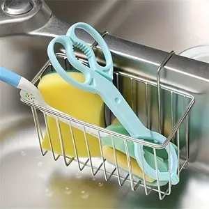 Durable Rustproof Stainless Steel Sink Caddy Organizer with Sponge Holder, Brush and Soap Dishwashing Liquid Drainer Basket - Essential Kitchen Accessory for Easy Cleaning and Organization