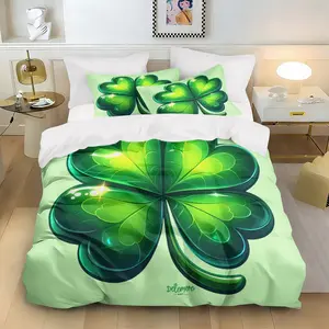 St Patrick's Day Shamrock Print Duvet Cover Set, 3 Piece (1 Duvet + 2 Pillowcases), Soft Comfort Bedding, Bedroom Dorm Room Decor
