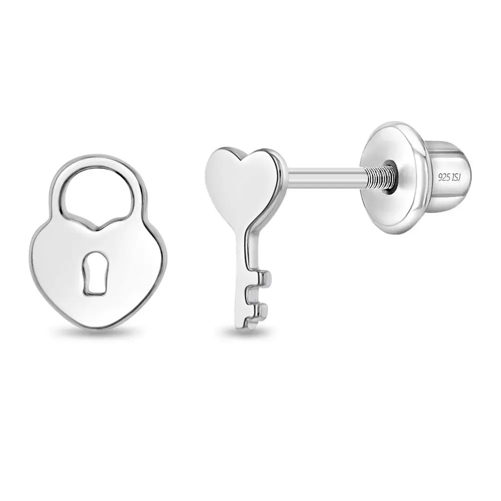 IN SEASON JEWELRY Girls' Sterling Silver Whimsical Heart Shape Earrings - Safe Wear, Secure Screw-Back Design, Ideal Special Gifts for Kids, Secure Back