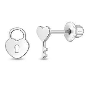 Lock & Love Kids / Children's / Girls Earrings Screw Back - Sterling Silver