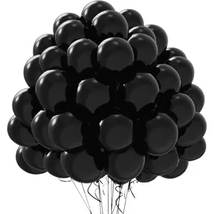 Black Balloons 12 inch, 100PCS Latex Party Balloons for Balloons Arch as Valentine's Day, Birthday Party, Wedding, Anniversary, Shower, Halloween Party Decorations (with Black Ribbon)