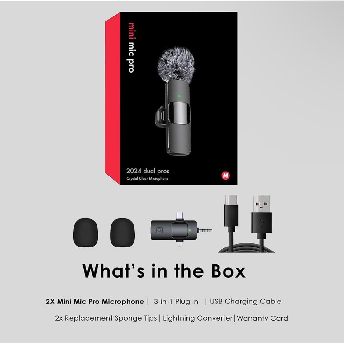 3 in 1 Wireless Microphone for iPhone, Android, Camera, USB-C Microphone, Wireless Lavalier Microphone, Mini Microphone, Noise Canceling Lapel Mic for Interview Video Podcast Vlog