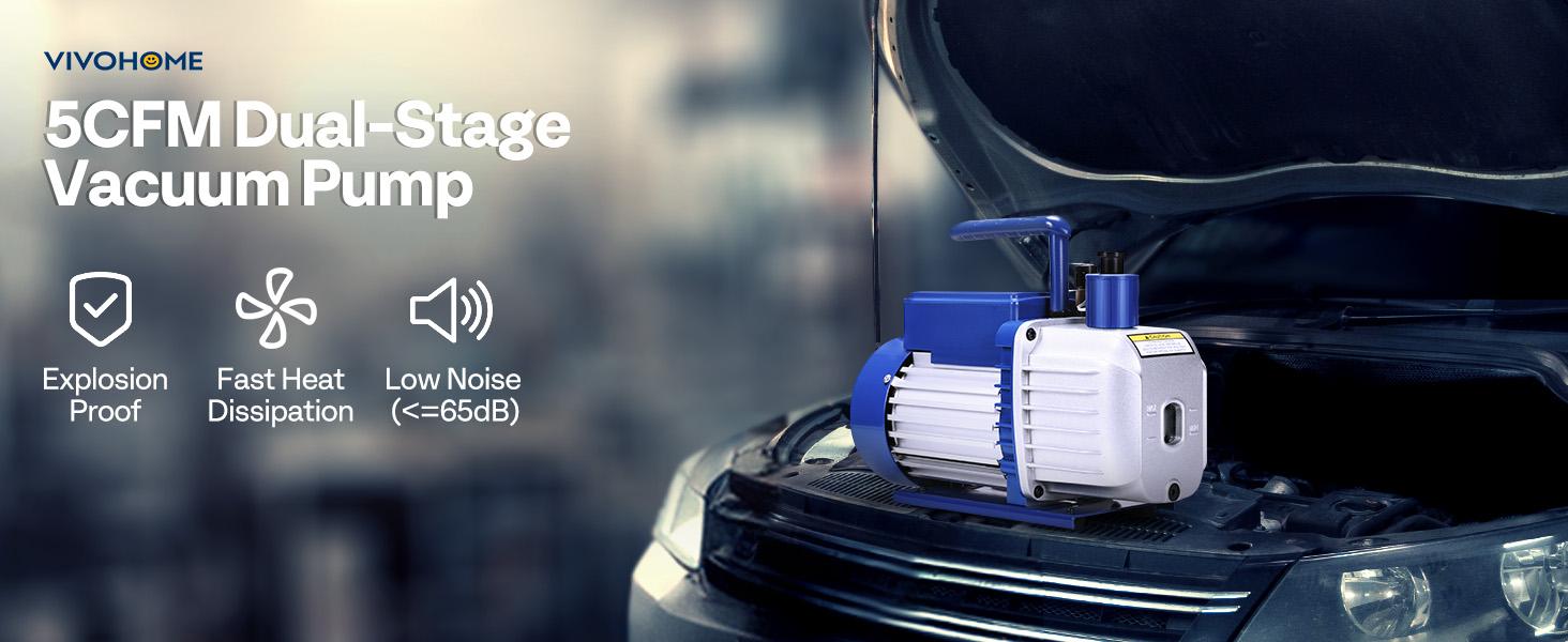 VIVOHOME 1/2 HP 5 CFM 2 Stage A2L HVAC Vacuum Pump, Sparkless Motor for R32 R1234yf R454B R134a R22 R410a Systems, Auto AC Vacuum Pump for Air Conditioner Servicing with 2 Oil Bottles VIVOHOME 1/2 HP 5 CFM 2 Stage A2L HVAC Vacuum Pump, Sparkless Motor for R32 R1234yf R454B R134a R22 R410a Systems, Auto AC Vacuum Pump for Air Conditioner Servicing with 2 Oil Bottles