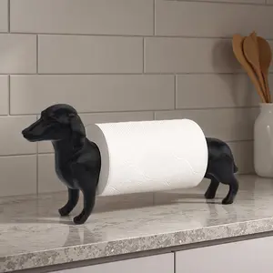 A humorous sausage dog-themed toilet paper holder - an independent black roll holder featuring a cute dog design, made of sturdy plastic and also suitable for kitchen paper towels, Bathroom Decoration Accessories