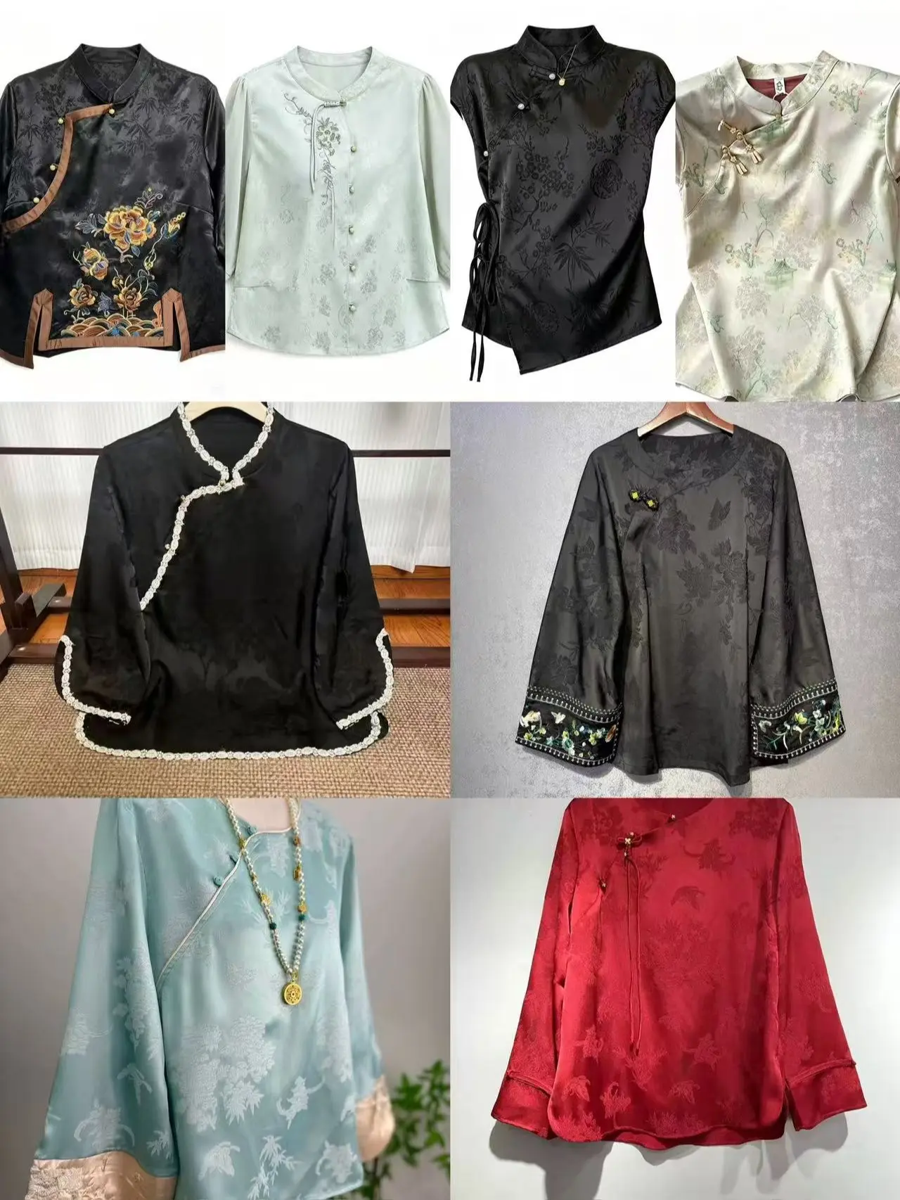Chinese Traditional Blouses Collection | Jacquard & Embroidered Qipao Tops Elegant Cheongsam Style Tops | Multiple Designs & Colors, Jacquard & Embroidery New Chinese Style Blouses - Premium Jacquard & Embroidered Mandarin Collar Tops