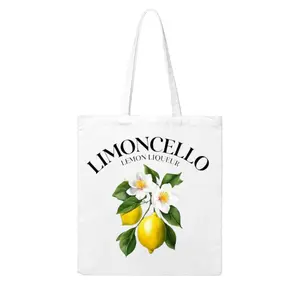 Womens Printed Canvas Tote Bag Limoncello Lemon Liqueur With Lemons And Flowers Summer Beach Picnic Stylish Durable And Versatile Perfect For Any Occasion