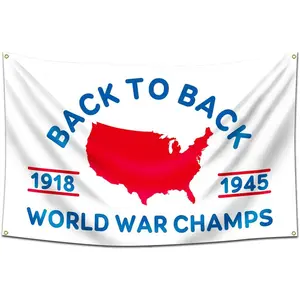 World War Champs Flag 3x5 Feet Back to Back 1918-1945 Banner UV Resistant Durable Man Cave Wall Flag with 2 Brass Grommets Funny Poster Design