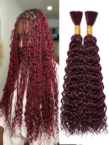 Deep Wave Bulk Hair for Braiding, 2 Bundles 100g Burgundy Curly Braiding Hair, Boho Braids No Weft, Wet and Wavy Braiding Hair Extensions #99j