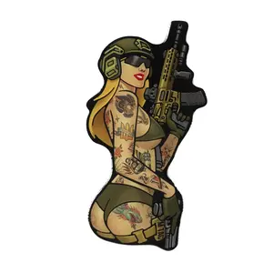 Tattoo Girl Operator Sticker – Sexy Tactical Soldier Girl with Rifle, Pinup Military Decal