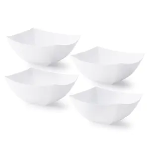 - White Plastic Serving For Party (8oz 4 Pack) Square  Disposable Salad & Fruit Table Candy Containers Buffet