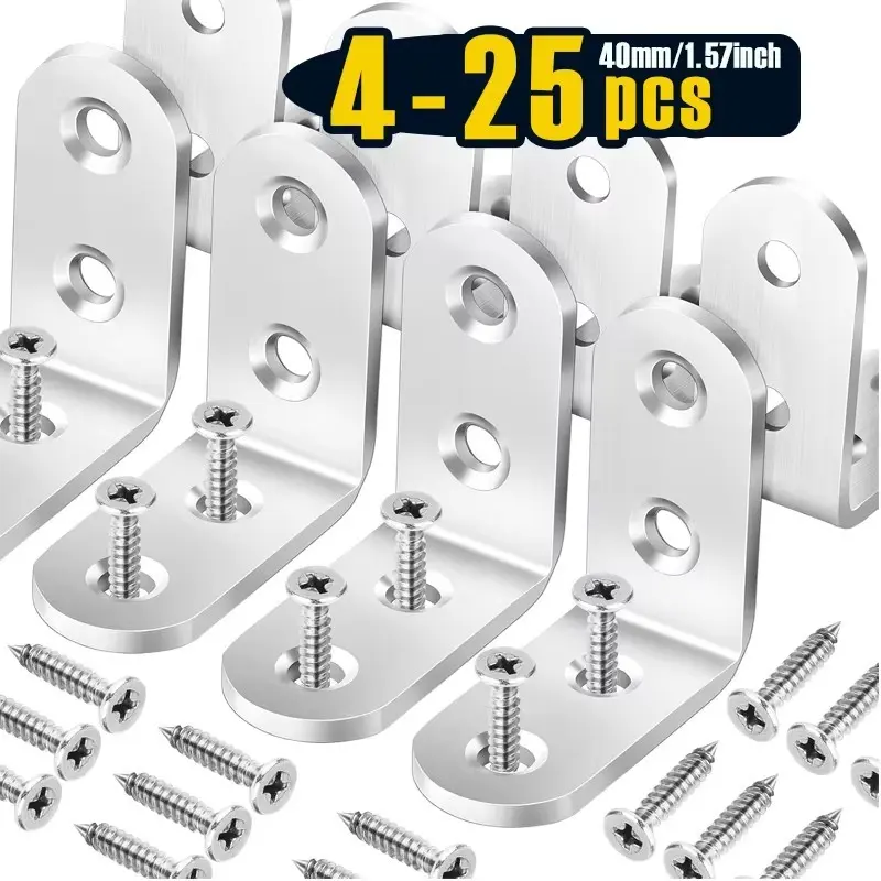 4-25 PCS Heavy Duty Corner Brace, 40x40mm Stainless Steel Joint Right Angle Brackets with Screws, 90 Degree Wall Brackets, Mounting Brackets