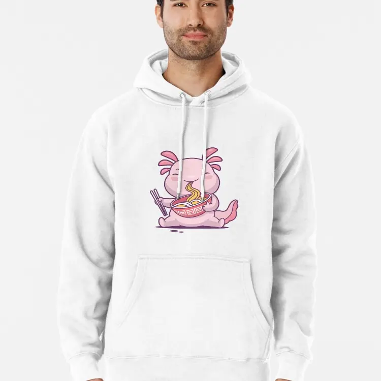 Ramen Axolotl Pullover Hoodie Trendy Winter Hoodie - Soft Cute Sweater - Cozy Aesthetic Pullover Top