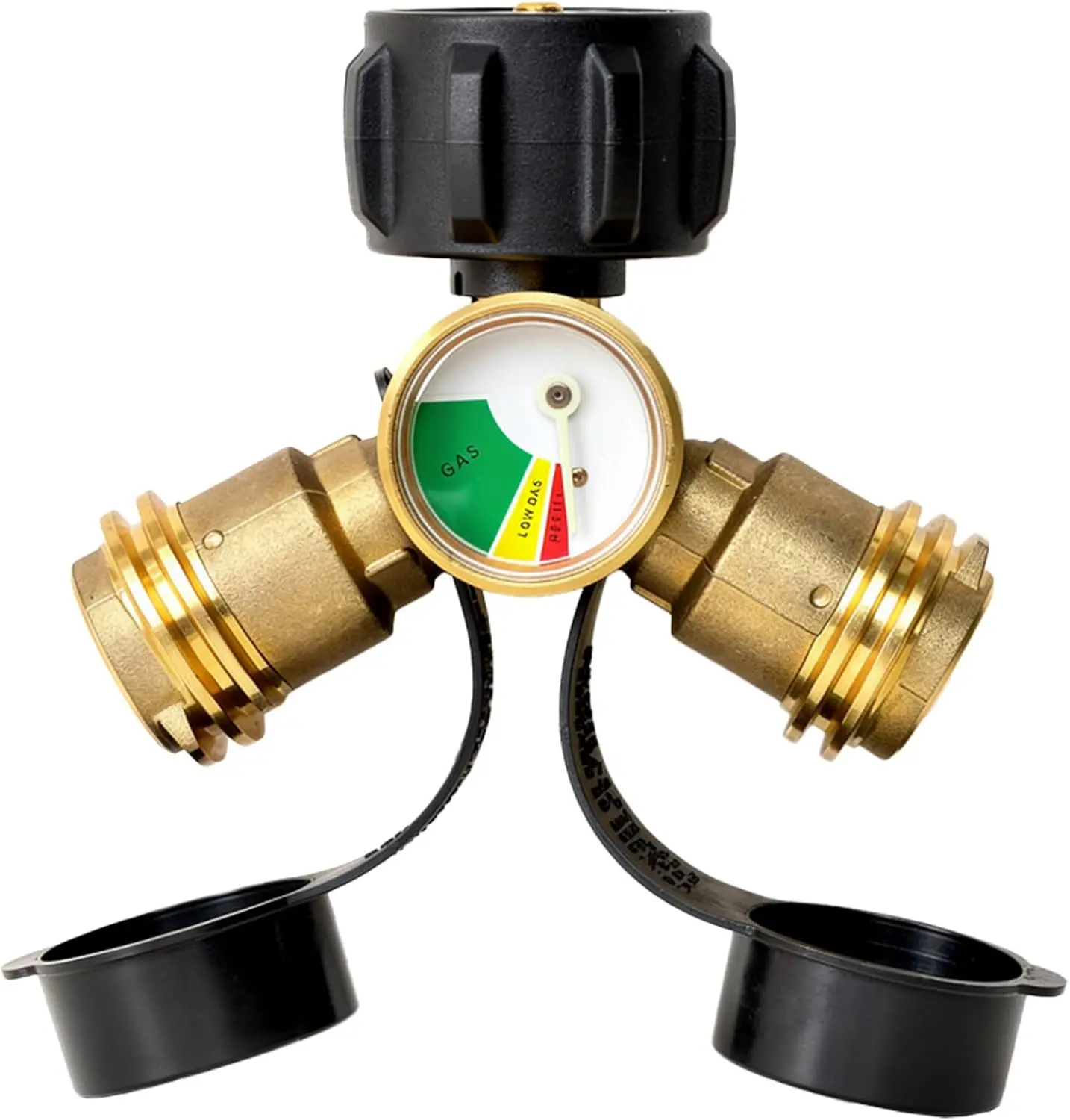 Propane Tank Splitter 2 Way with Gauge LP Gas Tee Connector for 20 lb Tank | Propane Y Splitter LP Gas Adapter Tee Connector for 20 lb Propane Tank with BBQ Grills Camping Stoves Gas Burners and Heaters