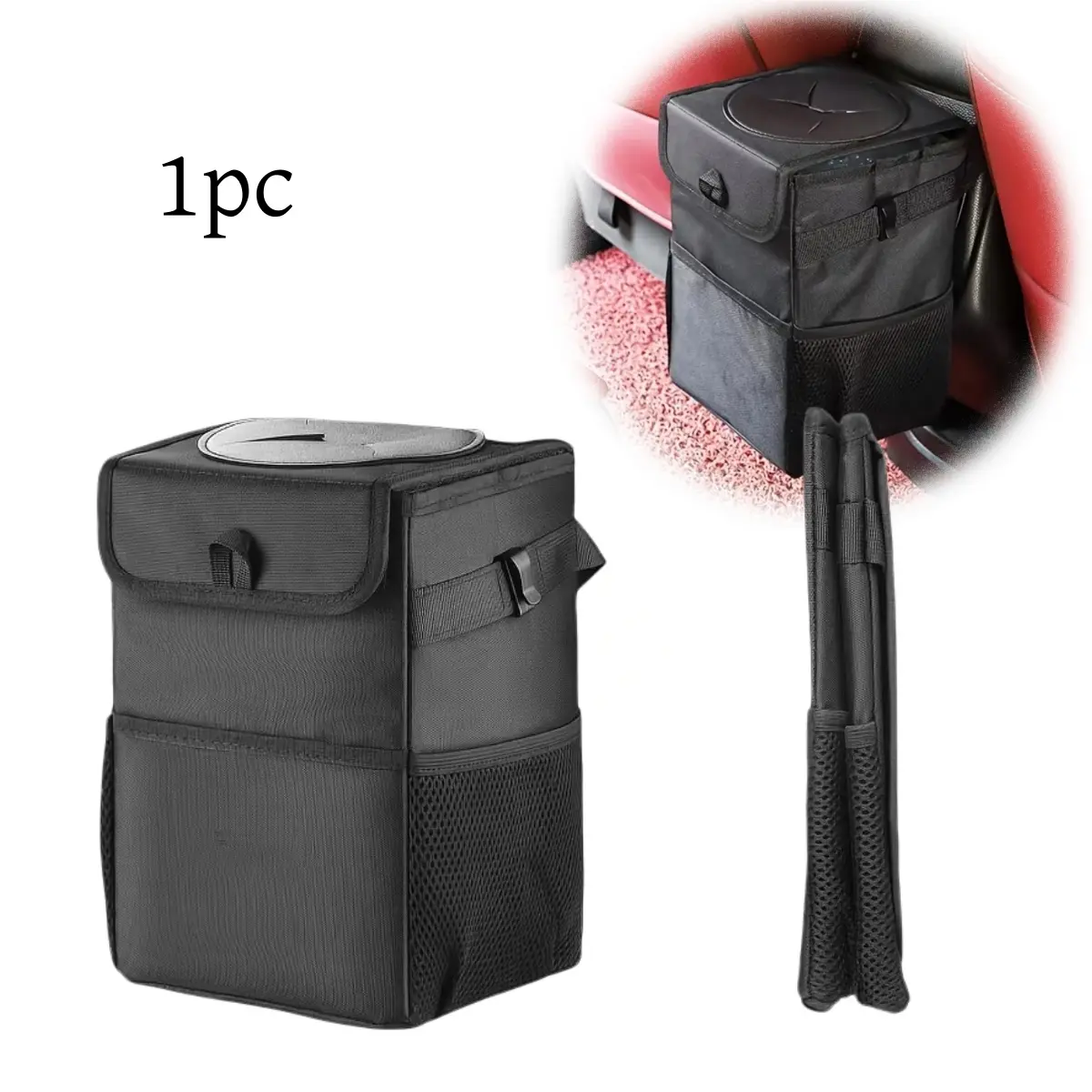 High Quality Car Trash Can with Lid Polyester Fiber Car Garbage Bin, Multifunctional Hanging Car Waste Bag And Storage Pocket