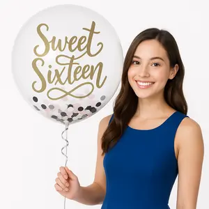 Sweet 16 Confetti Latex Balloon - 24"