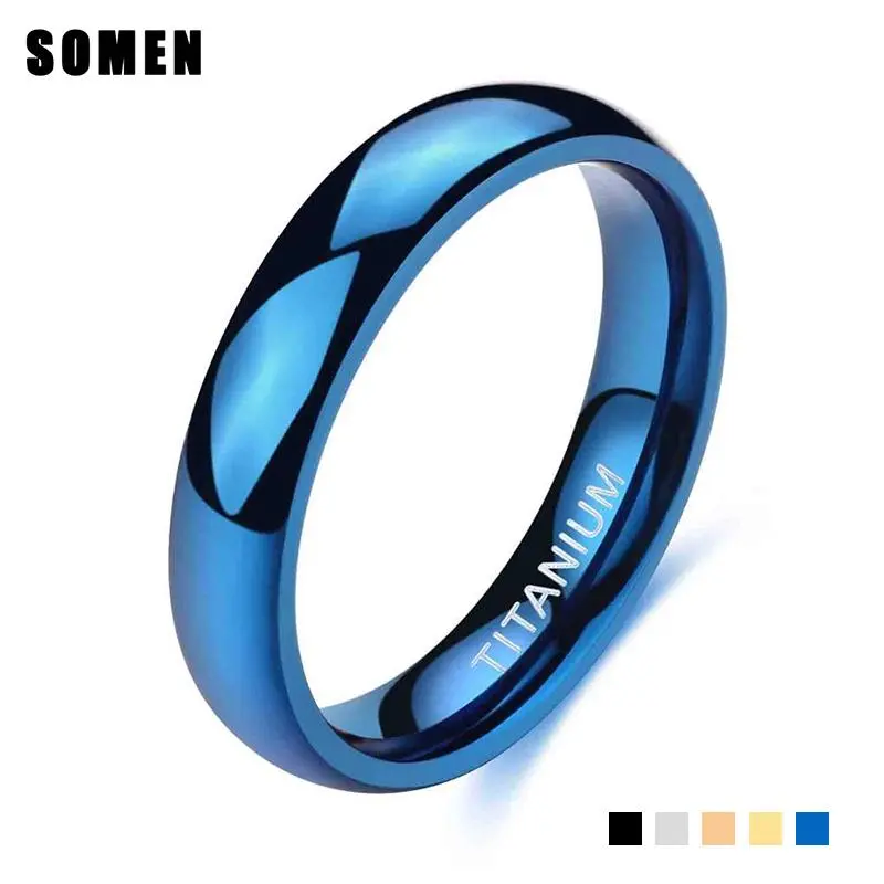 Somen 4mm Blue Men Wedding Band Titanium Rings Engagement Rings For Women Never Fade High Polished Rings For Party