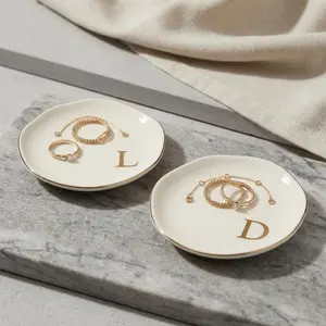 Personalized Initial Ring Dish Ceramic Jewelry Tray Custom Name Trinket Holder Engagement Gift Gold Letter Dish Wedding Ring Holder Decor