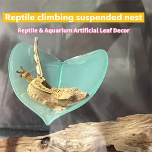Reptile & Aquarium Simulation Leaf Landscaping, Hanging Hide Nest, Suction Cup Artificial Leaf, Climbing & Resting Habitat for Lizard Gecko, Betta Fish Rest Bed
