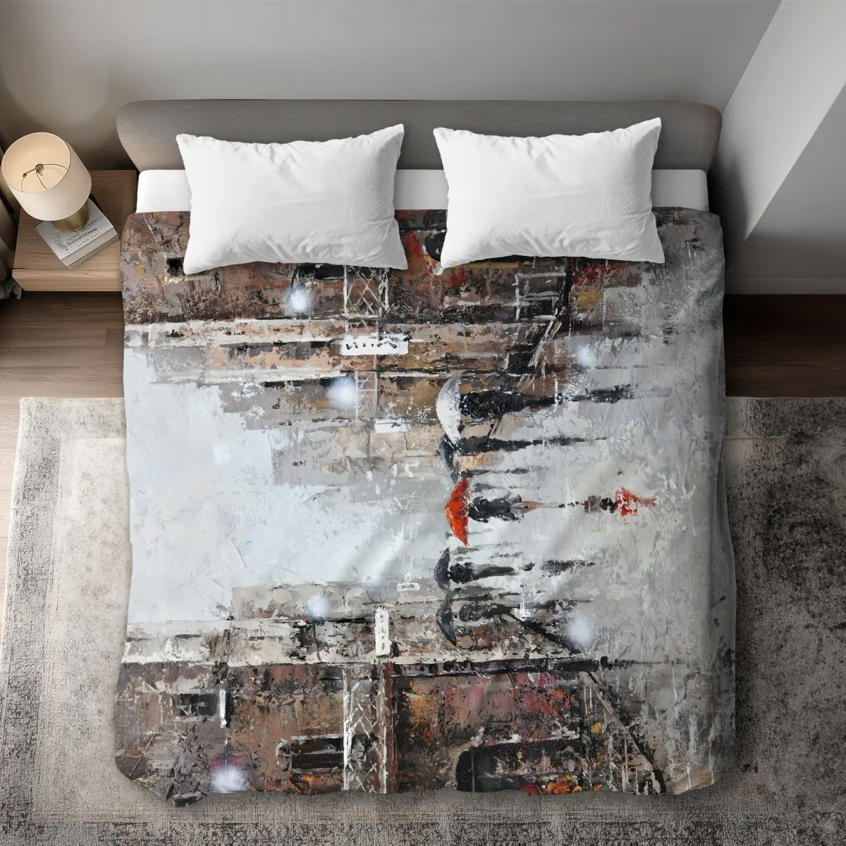 360 stand King Size Duvet Cover - City Rain Street Scenery Woman-Designed, Breathable Fabric, Eclectic Contemporary Design with Unique Artistic Touch for Modern Interiors, Statement Piece, Bedding Inspo, Luxury Bedding, Bedding Cover