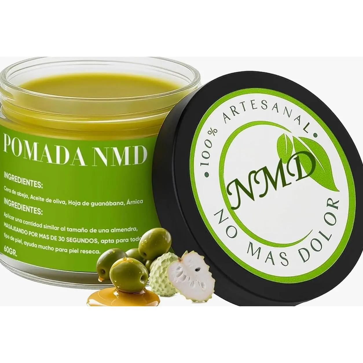 Pomada NMD, Pomada NMD para Dolor, Joint & Muscle Support Cream for Knee, Neck, Hip, Hands, Feet, with Soursop, Arnica, Olive Oil, Beeswax and Hemp Seed Oil, Non-Greasy 2oz Cream (1)
