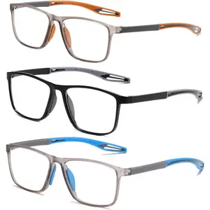 Reading Glasses Men 3 Pairs Sports Style Comfortable and Flexible Blue Light Blocking Readers for Men