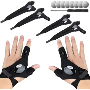 Flashlight Gloves for Men, 4 PCS (2 Pairs) LED Gloves, with Finger Flashlights for Fishing, Repairing and Camping, Ideal Gifts for Men, Dads and Boyfriends on Valentines Day and Birthdays