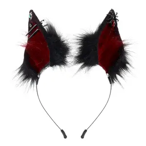 Gothic-Style Wolf Ear Headband — Halloween Fluffy Plush Cosplay Headpiece