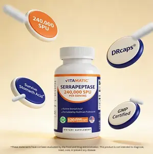 Vitamatic Serrapeptase 240,000 SPU Servings, 120 Delayed Released Capsules - Enteric Coated - Non-GMO & Gluten Free.