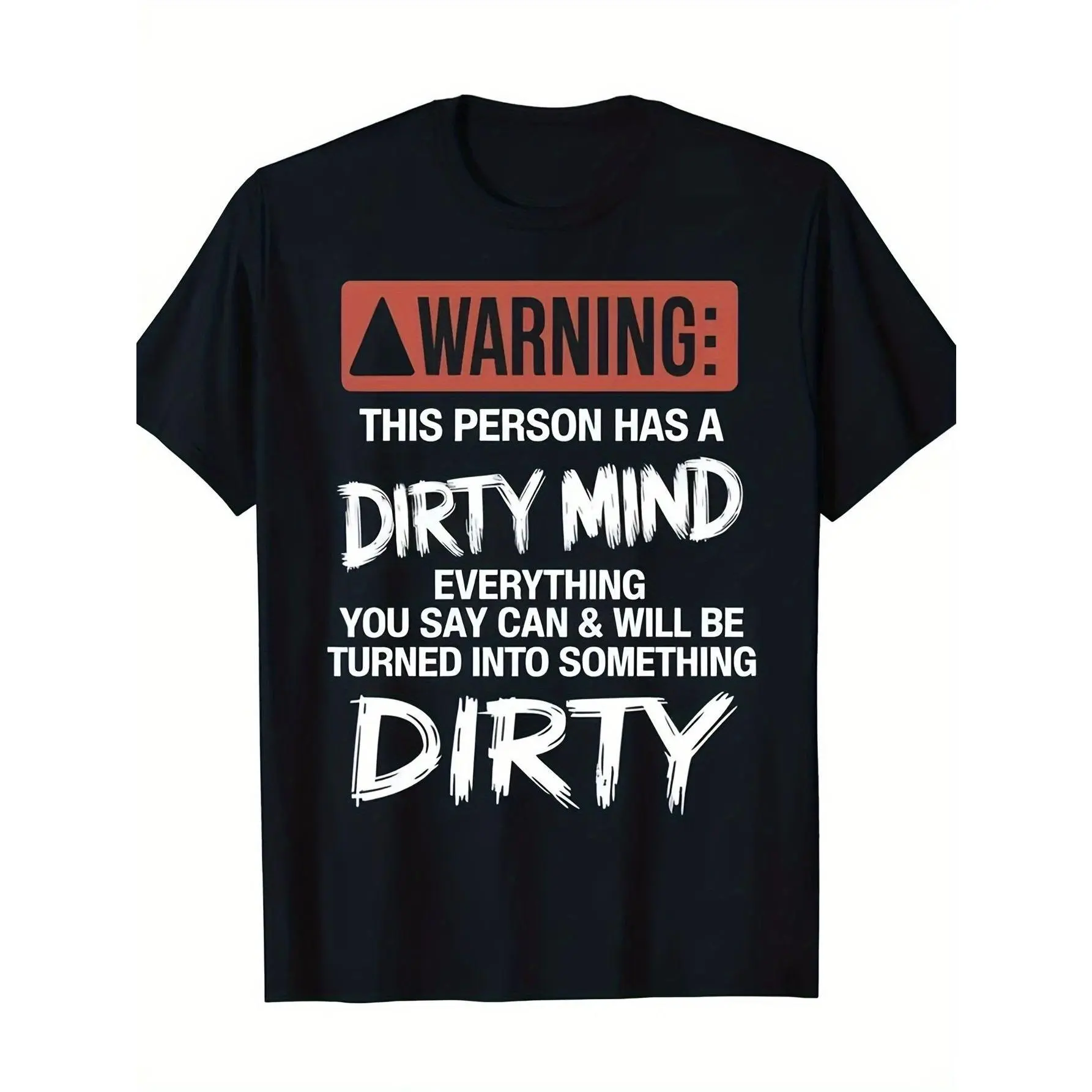 Men's Thick Soft Cotton Relaxed Fit Short-Sleeve Tshirt - Classic Breathable Graphic, Funny Warning Dirty Mind & Heart Caution Sign Text, Round Neck, Machine Washable Sarcastic Novelty Streetwear for Parties, Everyday Wear, Graphic Print, Pure Cotton, Thi