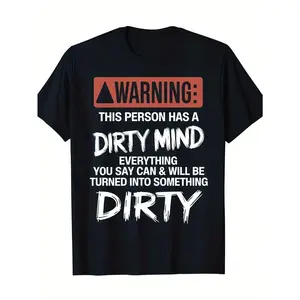 Men'S Funny Warning: Dirty Mind & Heart Graphic T-Shirt - Humorous Caution Sign Design with Text, Round Neck Short Sleeve Casual & Gym Wear, Machine Washable Sarcastic Novelty, Funny Adult Apparel for Parties & Everyday