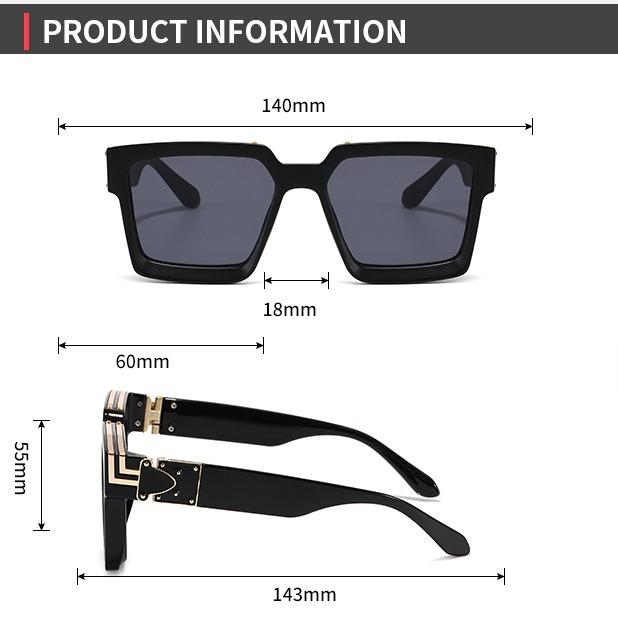 Oversized Fashion Luxury Brand Style Sunglasses, 100% UV Protection, Thick Square Frame, Women Unisex, Black and Gold Color Combination and Black on Black