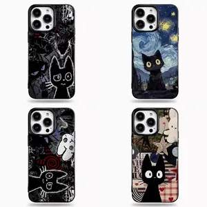 Unique Artistic Design Phone Case G-Graffiti Black Cat Pattern Gothic Phone Case for IPhone 17 16 15 14 13 12 11 Pro Max Plus Air Shockproof Silicone Back Cover Protective Drop-proof Retro Stylish Christmas Gift