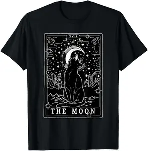 100% Cotton Graphic Cat Lovers Moon Tarot Card | Cat Tarot Card The Moon T-Shirt