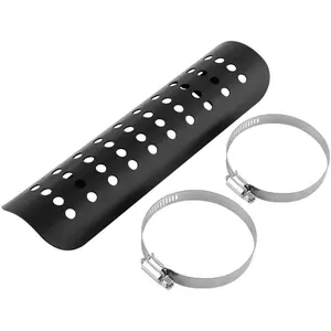 Heat Shield For Motorcycle, Metal Exhaust Heat Shield For Universal, Exhaust Pipe Heat Shield Baffle Cover With 2 Stainless Steel Clamps (Black)