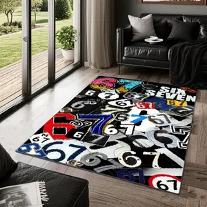 "SIX SEVEN""67" Number Trend Stylish Exquisite Square Printed Velvet Carpet – Perfect Gift, Versatile Home/Commercial Decor, Multi-Size, Machine-Washable, Soft Non-Shedding