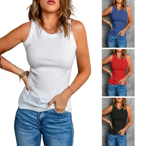 Women's Plain Round Neck Tank Top, Casual Sleeveless Top, Summer Outfits 2024, Women's Clothing for Daily Wear, Women's Trendy Basic Inner or Outer Tops, Blue Red White Black Gray Tank Top