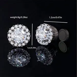 1 Pair of Natural Zirconia Magnetic Clip Earrings for Men and Women, Daily Wear, Wedding, Birthday Gift, Valentine's Day, Christmas, Fashion Jewelry