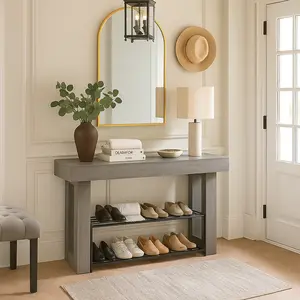 Entryway Table with Charging Station, Motion Sensor Lights, 3 Outlets & 2 USB Ports, Rustic Wood Design, Anti-Wobble Construction