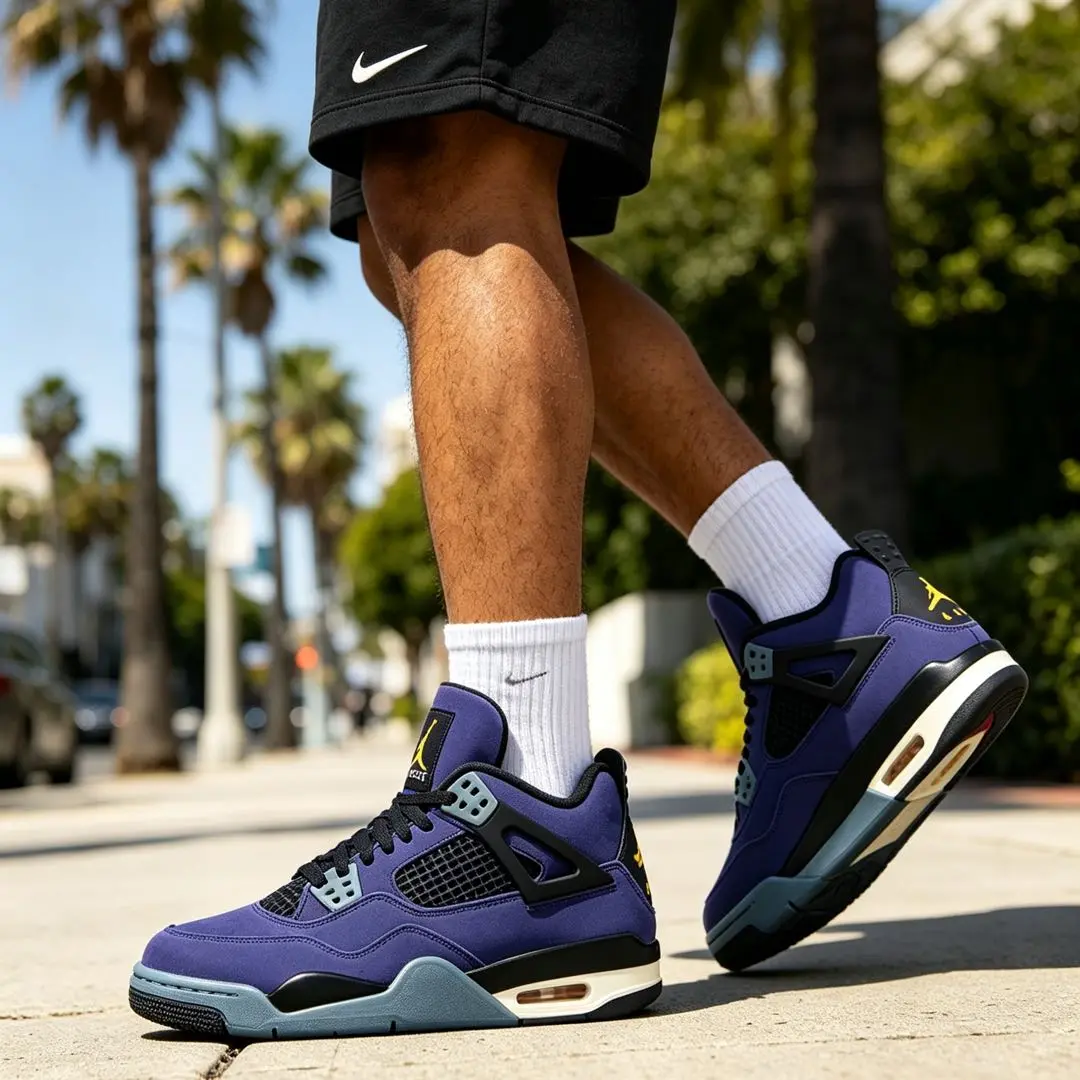 Air Jordan 4 "Lakeshow" Retro GS Lakers Purple Nubuck Sneakers, Breathable Support Comfort Fit Basketball Shoes Unisex IB4171 500