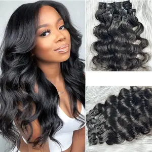 Body Wave Seamless Clip Ins Hair Extensions 100% Human Hair PU Clip In Hair Invisible PU Skin Weft Human Hair Body Wave Human Hair Clip in Extensions PU Clip ins Remy Hair for Women Invisible Skin Weft Clips 7Pcs 120g Natural Black
