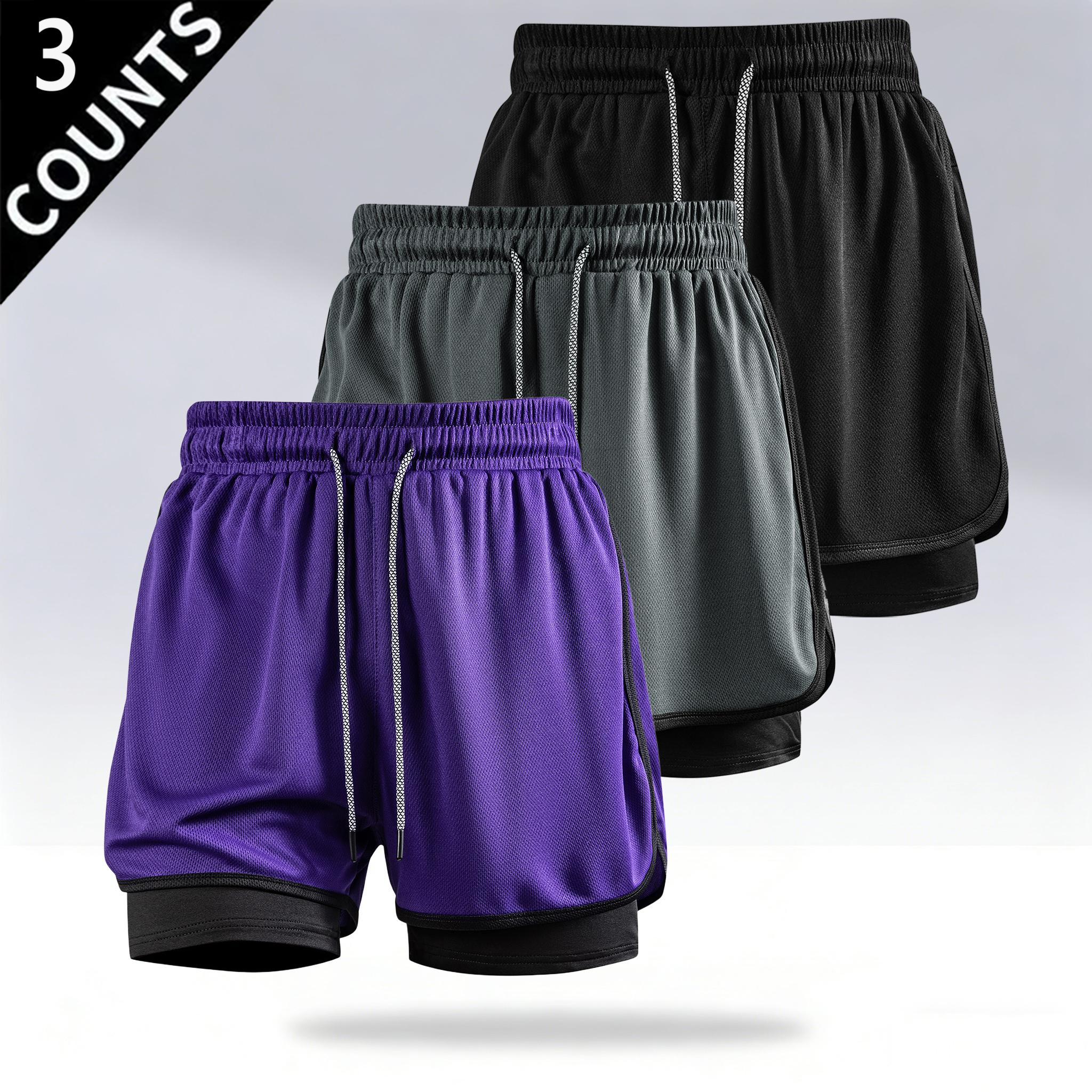 3-Pack Men’s 2-in-1 Running Shorts with Liner, Quick-Dry Breathable Mesh Athletic Workout Shorts, Lightweight Gym Basketball Shorts with Drawstring and Pockets, Summer Multi-Pack Sports Shorts for Fitness and Everyday Wear