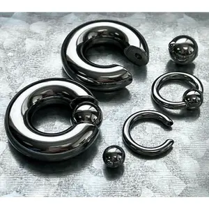 PAIR Spring Loaded Captive Bead Rings 316L Surgical Steel Easy Pop Out 8g-00g