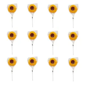Sweet Snack Candy - 1 3/4" 7 oz Sunflower-Shaped Wrapped Lemon Lollipops, 12 Pc
