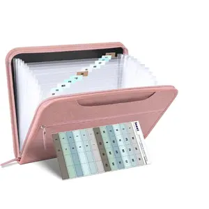 File Organizer with Hidden Handle, Portable 12 Pockets Expanding File Folders, Cloth Monthly Bills Receipt Organizer for Letter/A4, School Classroom Home & Office Supplies