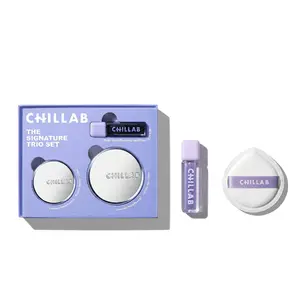 [victorcembellin Exclusive] Chillab Signature Trio Set Lavender Matte Powder Full and Medium Size with Magic Black Lip Oil for 12 Hour Matte Control and Hydrated Natural Lips