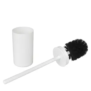 Basic Plastic Toilet Bowl Brush & Holder Set (Matte White) – 3.3" D x 15.75" H, Stiff Bristles (Cleans Hard-to-Reach Areas), Slim Compact Design (Discreet Storage), Durable Partially Recycled Plastic, Wipe Clean, Cleaning
