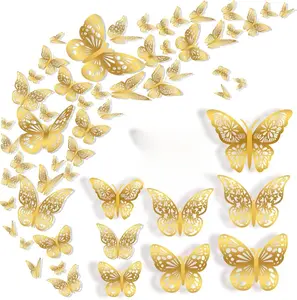 36 Pcs Butterfly Wall Decor, 3 Styles 3 Sizes 3D Gold Butterfly, Wedding Decorations, Birthday Party Decorations, Girls Bedroom Decoration36 Pcs, Gold