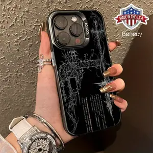 Retro Black and White Mysterious Pattern Suitable for TPU Case for iPhone 16 Pro Max, iPhone 15 Pro Max/14/16 Plus/13 Pro/12/11/X/XR/XS Max Durable Shockproof Colorful Silvery PC Protective Cover with High Aesthetic Appeal